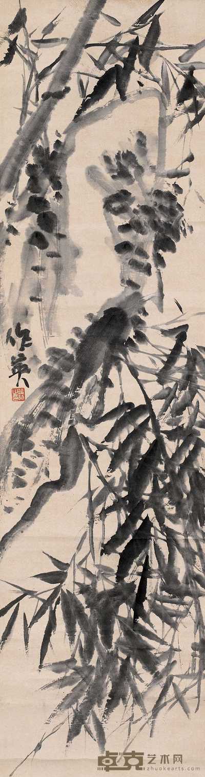 蒲华 竹石图 立轴 146×39cm